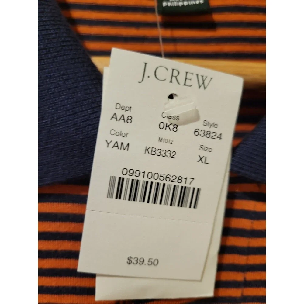 NWT J. Crew Men’s Striped Polo Shirt Size XL Yam Orange/Navy Classic Preppy Golf